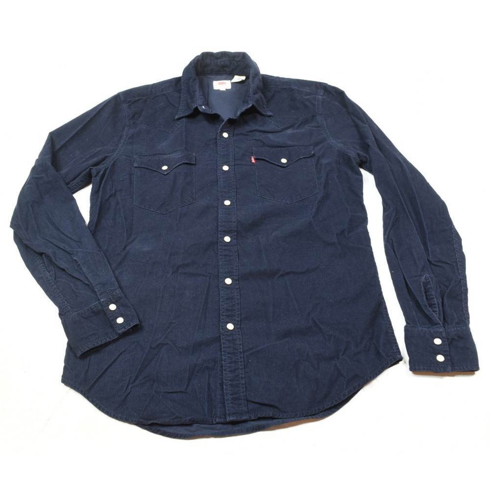 Levis Corduroy Peal Snap Western Shirt Mens Medium Blue Long Sleeve Stretch - Picture 3 of 12